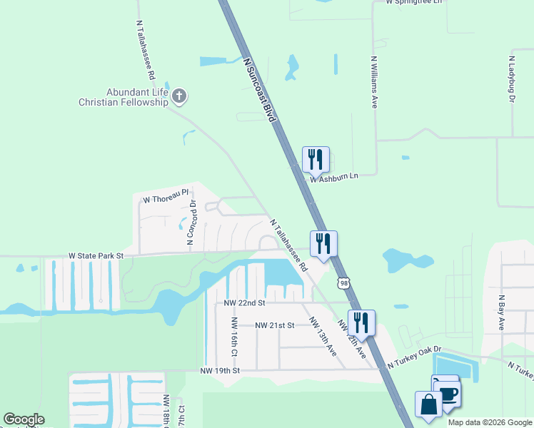 map of restaurants, bars, coffee shops, grocery stores, and more near 10850 West Tidewater Circle in Crystal River
