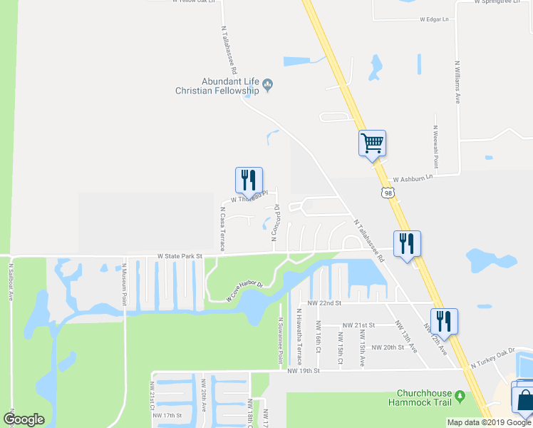 map of restaurants, bars, coffee shops, grocery stores, and more near 11064 West Concord Court in Crystal River