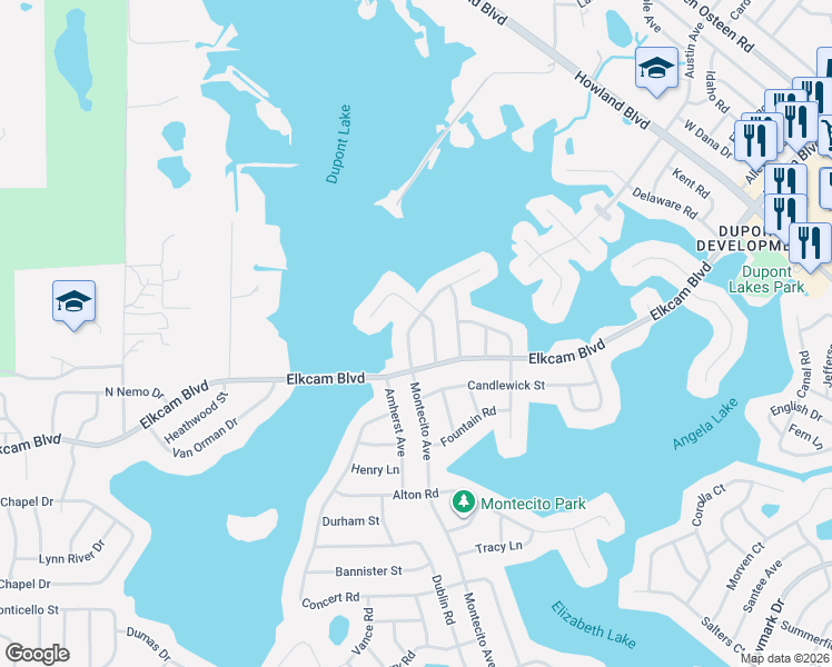map of restaurants, bars, coffee shops, grocery stores, and more near 2041 Montecito Avenue in Deltona
