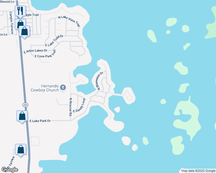 map of restaurants, bars, coffee shops, grocery stores, and more near 4245 East Lake Park Drive in Hernando