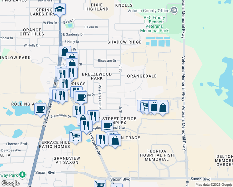 map of restaurants, bars, coffee shops, grocery stores, and more near 760 Grand Plaza Drive in Orange City