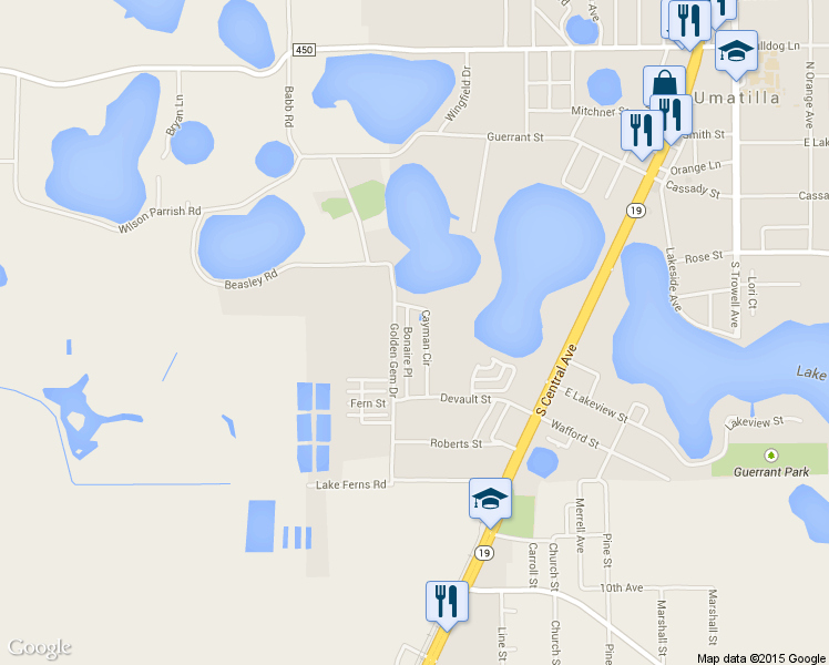 map of restaurants, bars, coffee shops, grocery stores, and more near 29 Bonaire Place in Umatilla