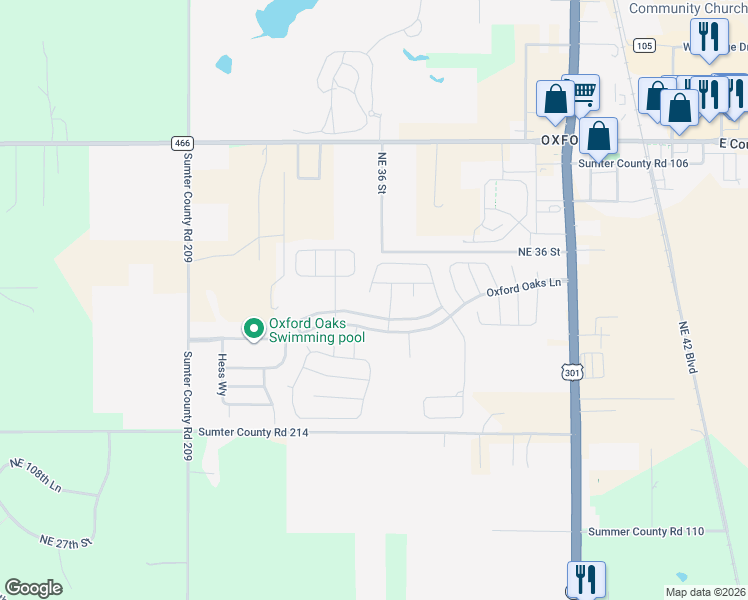 map of restaurants, bars, coffee shops, grocery stores, and more near 3507 Thorne Path in Wildwood