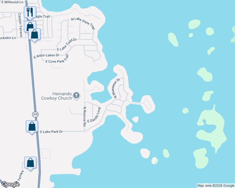 map of restaurants, bars, coffee shops, grocery stores, and more near 4030 North Lasso Terrace in Hernando
