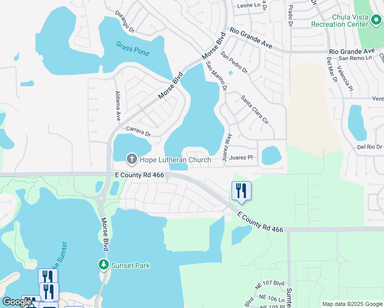 map of restaurants, bars, coffee shops, grocery stores, and more near 220 Estrada Place in The Villages