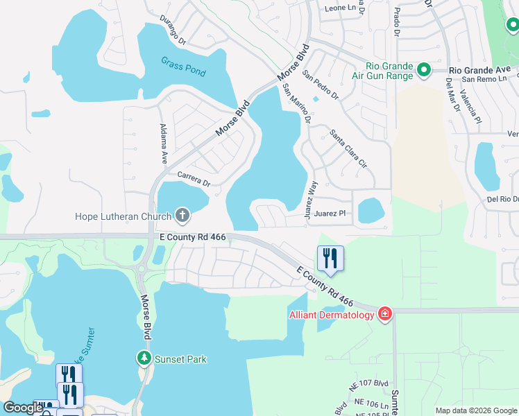 map of restaurants, bars, coffee shops, grocery stores, and more near 219 Estrada Place in The Villages