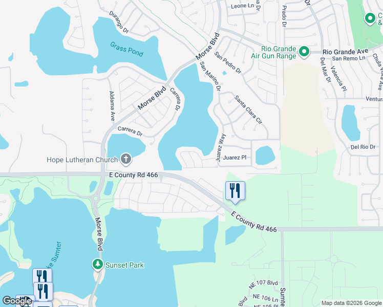 map of restaurants, bars, coffee shops, grocery stores, and more near 219 Estrada Place in The Villages
