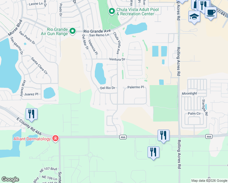 map of restaurants, bars, coffee shops, grocery stores, and more near 1007 Del Mar Drive in Lady Lake