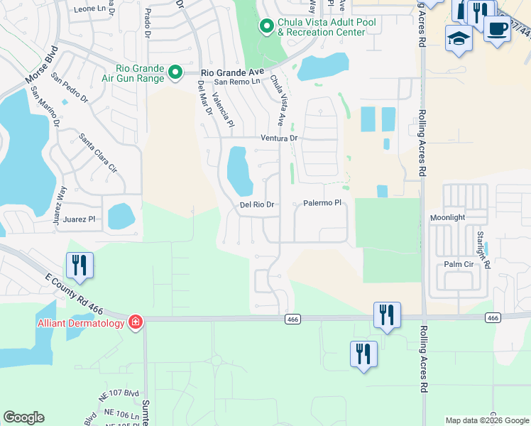 map of restaurants, bars, coffee shops, grocery stores, and more near 1007 Del Mar Drive in Lady Lake
