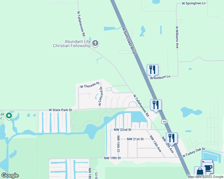 map of restaurants, bars, coffee shops, grocery stores, and more near 10931 West Tidewater Circle in Crystal River