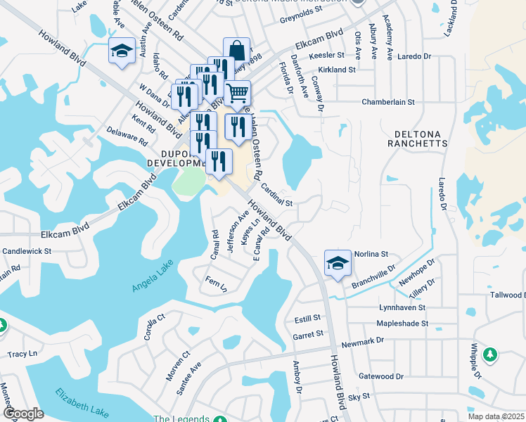 map of restaurants, bars, coffee shops, grocery stores, and more near in Deltona