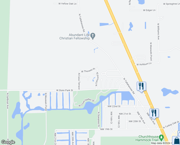 map of restaurants, bars, coffee shops, grocery stores, and more near 11111 West Samson Lane in Crystal River