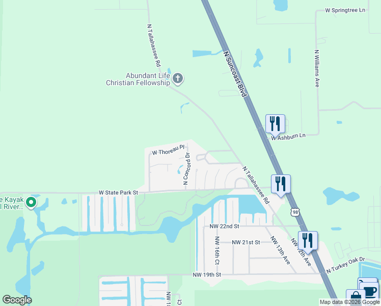 map of restaurants, bars, coffee shops, grocery stores, and more near 4161 North Concord Drive in Crystal River