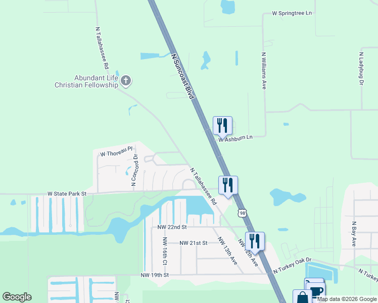 map of restaurants, bars, coffee shops, grocery stores, and more near 4282 North Suncoast Boulevard in Crystal River