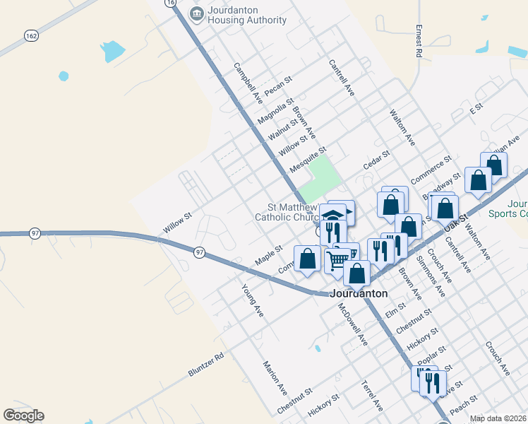 map of restaurants, bars, coffee shops, grocery stores, and more near 1907 McDowell Avenue in Jourdanton