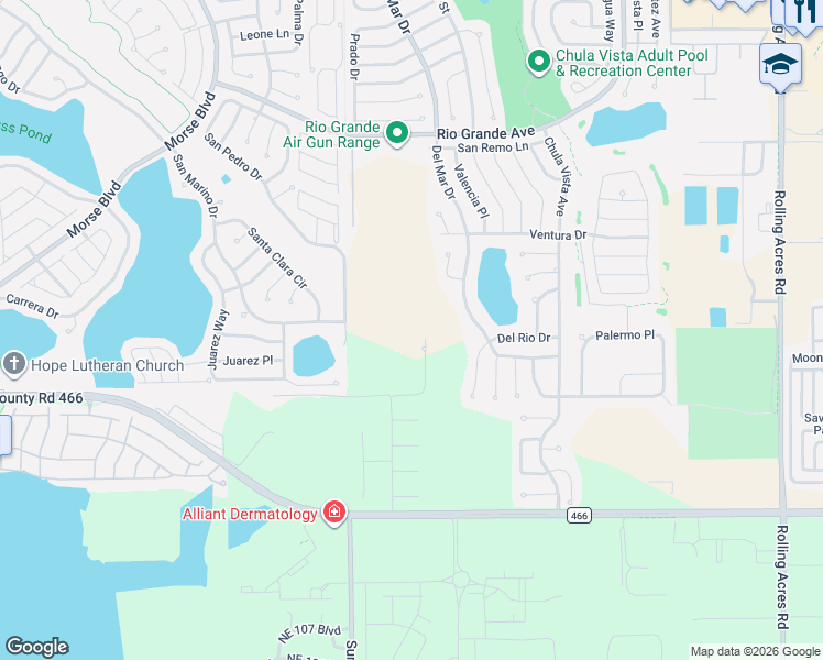 map of restaurants, bars, coffee shops, grocery stores, and more near 1106 Monterey Lane in Lady Lake