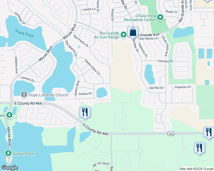 map of restaurants, bars, coffee shops, grocery stores, and more near 301 San Marino Drive in The Villages