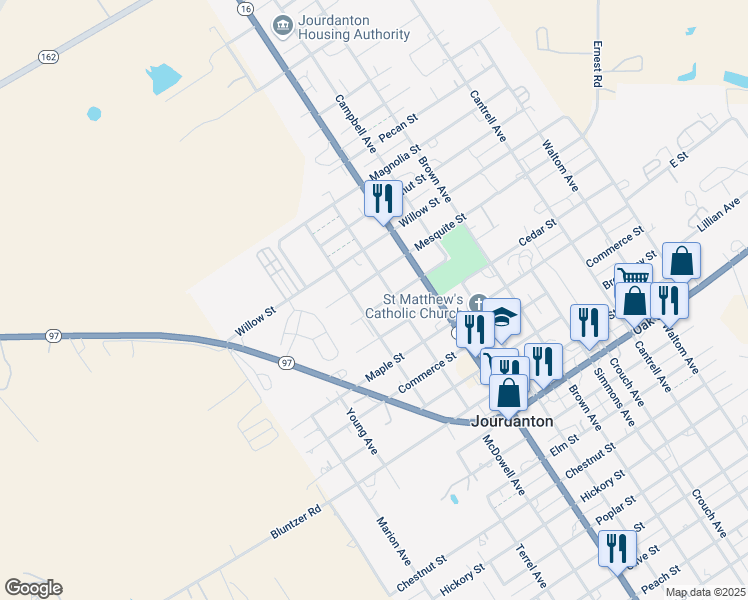 map of restaurants, bars, coffee shops, grocery stores, and more near 509 Mesquite Street in Jourdanton