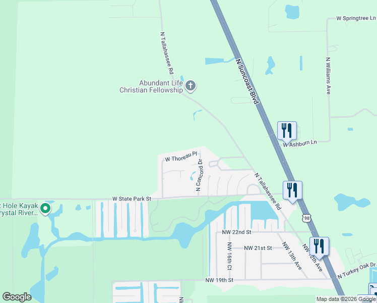 map of restaurants, bars, coffee shops, grocery stores, and more near 11071 West Thoreau Place in Crystal River