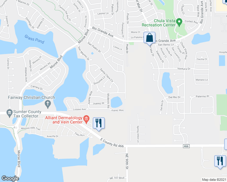 map of restaurants, bars, coffee shops, grocery stores, and more near 315 San Marino Drive in The Villages