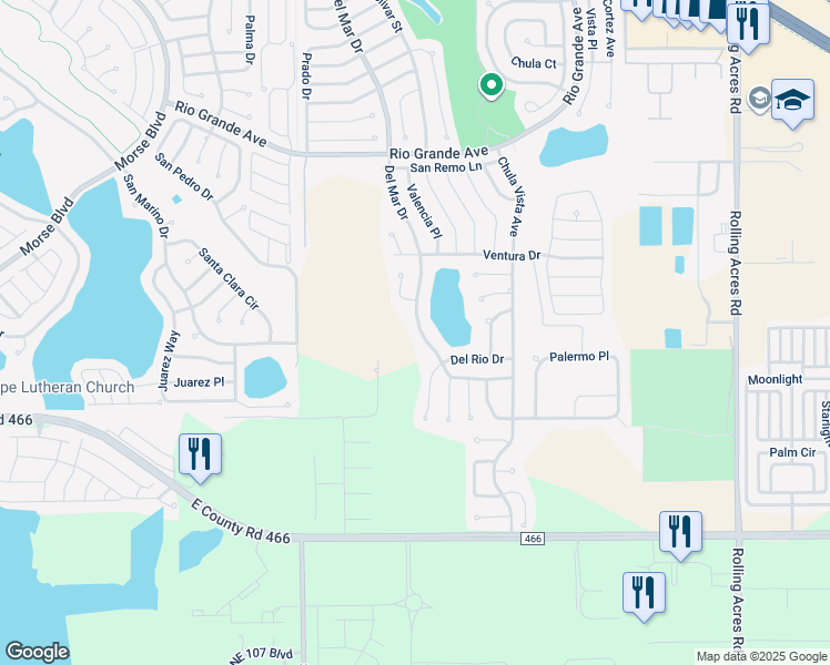 map of restaurants, bars, coffee shops, grocery stores, and more near 310 Del Mar Drive in Lady Lake