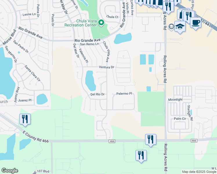 map of restaurants, bars, coffee shops, grocery stores, and more near 327 Chula Vista Avenue in Lady Lake
