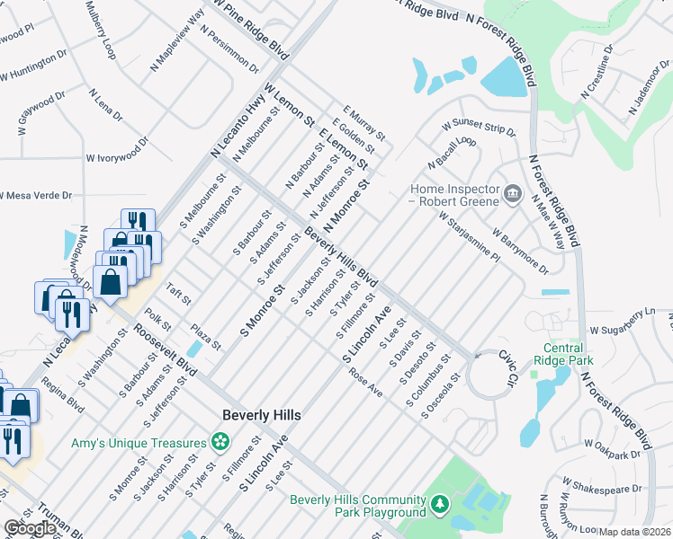 map of restaurants, bars, coffee shops, grocery stores, and more near 7 South Jackson Street in Beverly Hills