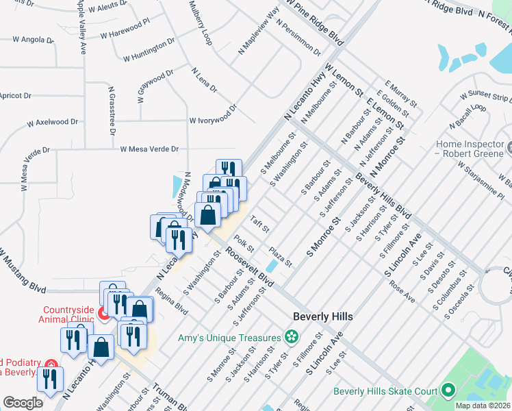 map of restaurants, bars, coffee shops, grocery stores, and more near 46 South Washington Street in Beverly Hills