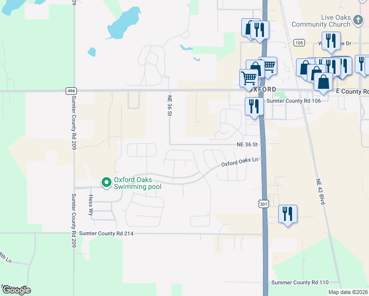 map of restaurants, bars, coffee shops, grocery stores, and more near 3534 Thorne Path in Oxford