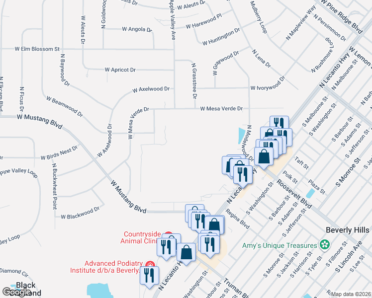 map of restaurants, bars, coffee shops, grocery stores, and more near 4115 North Bartley Terrace in Beverly Hills