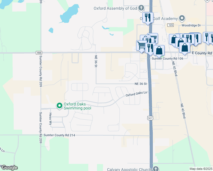 map of restaurants, bars, coffee shops, grocery stores, and more near 3536 Thorne Path in Oxford