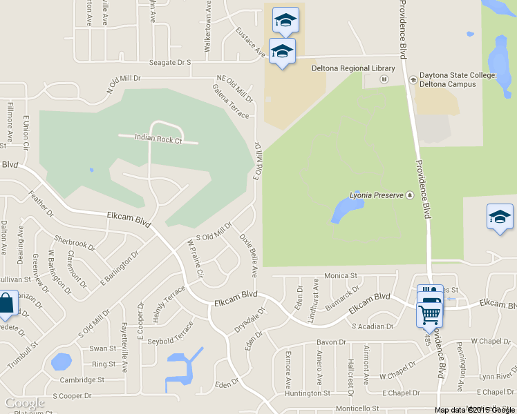 map of restaurants, bars, coffee shops, grocery stores, and more near 2190 Detroit Terrace in Deltona