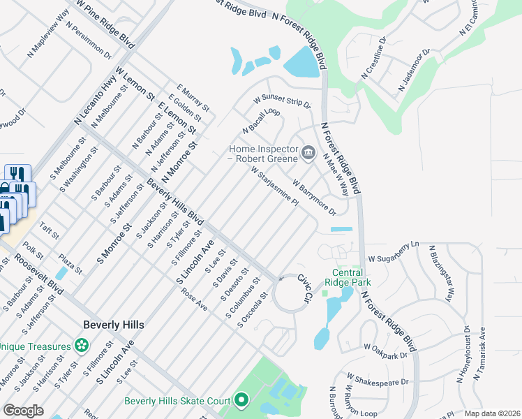 map of restaurants, bars, coffee shops, grocery stores, and more near 23 North Lee Street in Beverly Hills