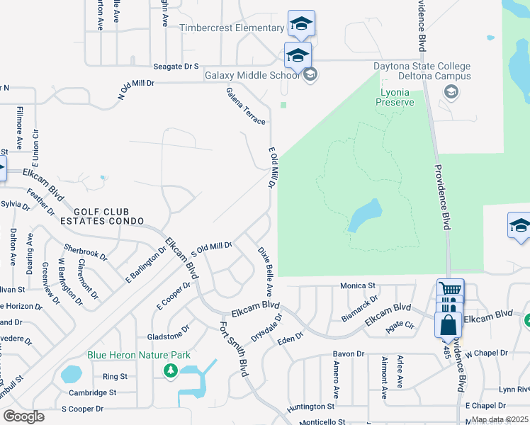 map of restaurants, bars, coffee shops, grocery stores, and more near 2146 South Old Mill Drive in Deltona
