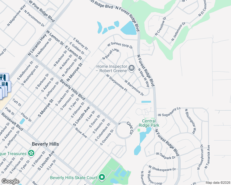 map of restaurants, bars, coffee shops, grocery stores, and more near 23 North Lee Street in Beverly Hills