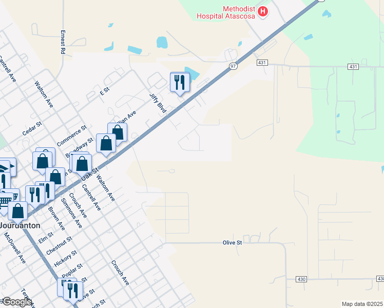 map of restaurants, bars, coffee shops, grocery stores, and more near 116 Ocotillo in Jourdanton