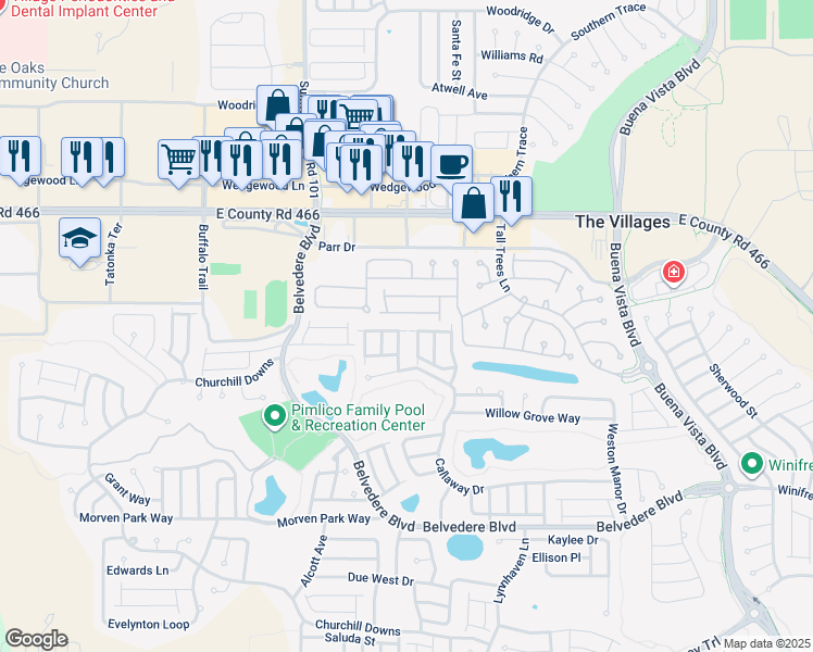 map of restaurants, bars, coffee shops, grocery stores, and more near 429 Ingleside Drive in The Villages
