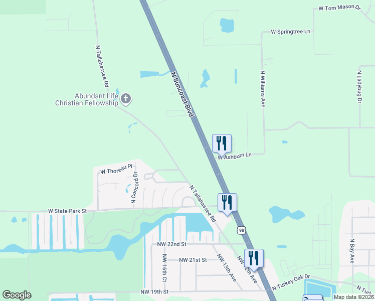 map of restaurants, bars, coffee shops, grocery stores, and more near 4282 North Suncoast Boulevard in Crystal River