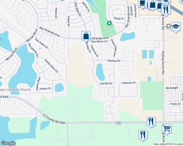 map of restaurants, bars, coffee shops, grocery stores, and more near 310 Del Mar Drive in Lady Lake