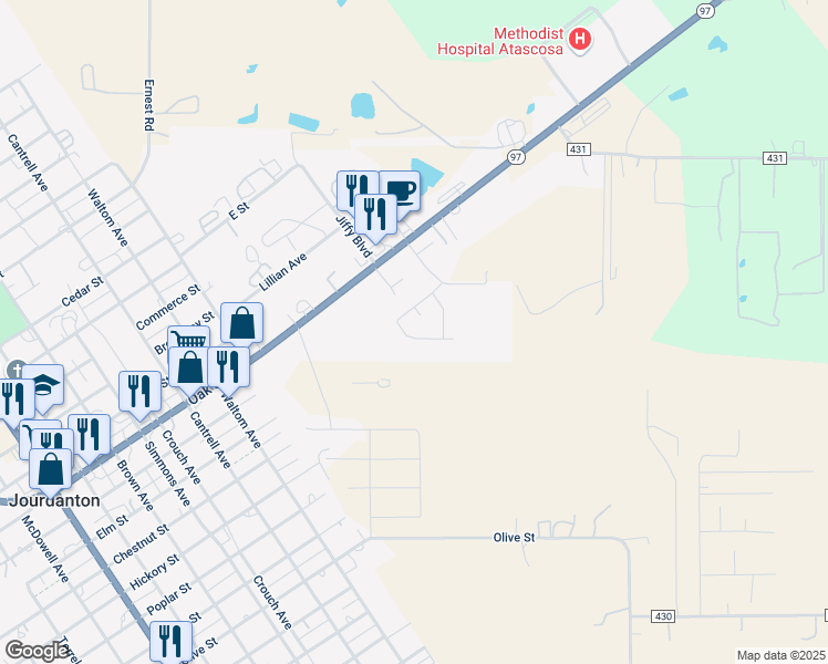 map of restaurants, bars, coffee shops, grocery stores, and more near 116 Ocotillo in Jourdanton