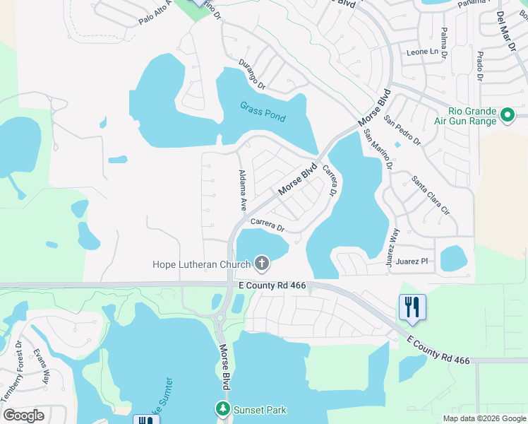 map of restaurants, bars, coffee shops, grocery stores, and more near 1703 Francisco Street in The Villages