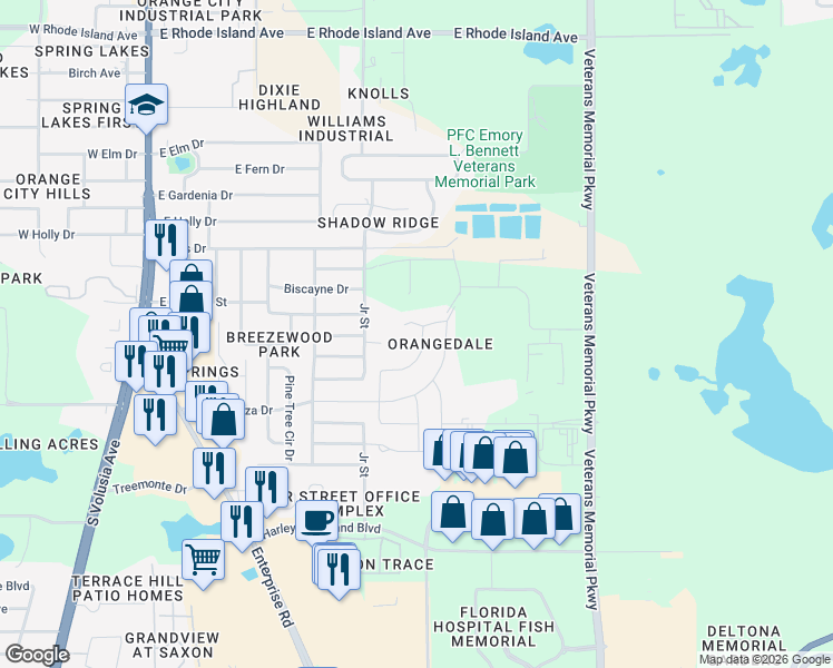 map of restaurants, bars, coffee shops, grocery stores, and more near 937 Cuyahoga Drive in Orange City
