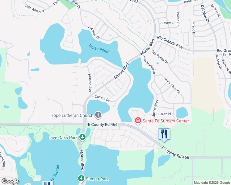 map of restaurants, bars, coffee shops, grocery stores, and more near 409 Duarte Lane in The Villages