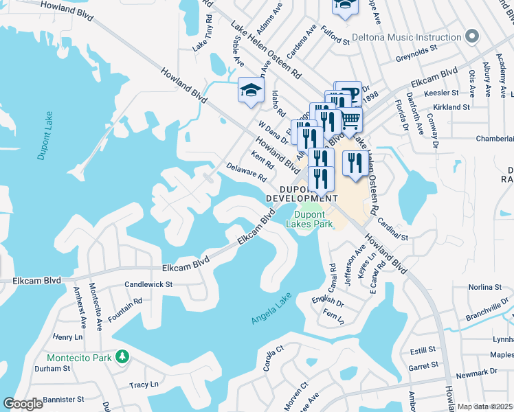 map of restaurants, bars, coffee shops, grocery stores, and more near 2663 Delaware Road in Deltona