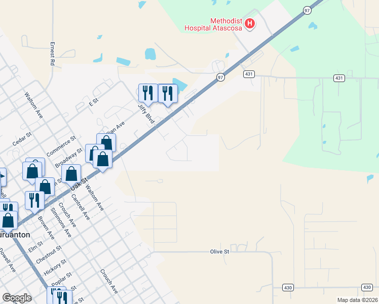 map of restaurants, bars, coffee shops, grocery stores, and more near 113 Yucca in Jourdanton