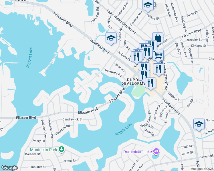 map of restaurants, bars, coffee shops, grocery stores, and more near 2642 Hibiscus Court in Deltona