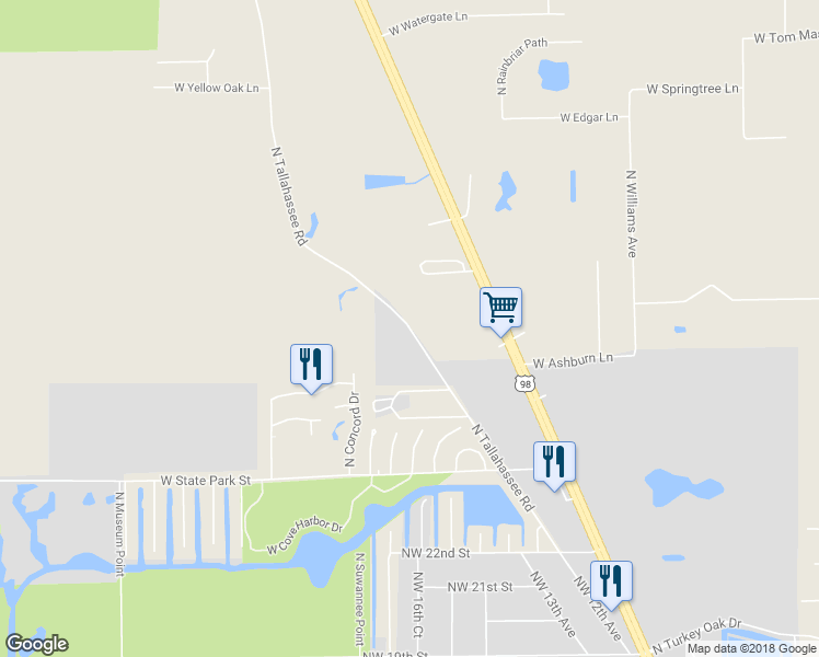 map of restaurants, bars, coffee shops, grocery stores, and more near 4294 North Tallahassee Road in Crystal River