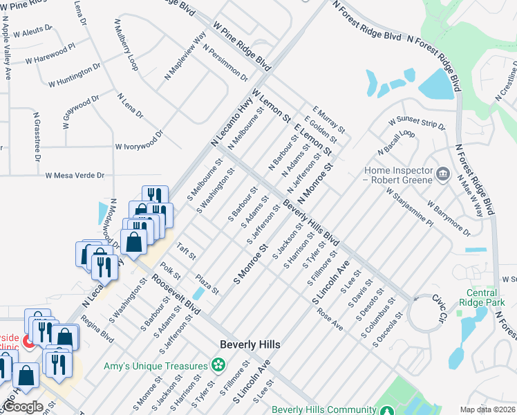 map of restaurants, bars, coffee shops, grocery stores, and more near 12 South Adams Street in Beverly Hills