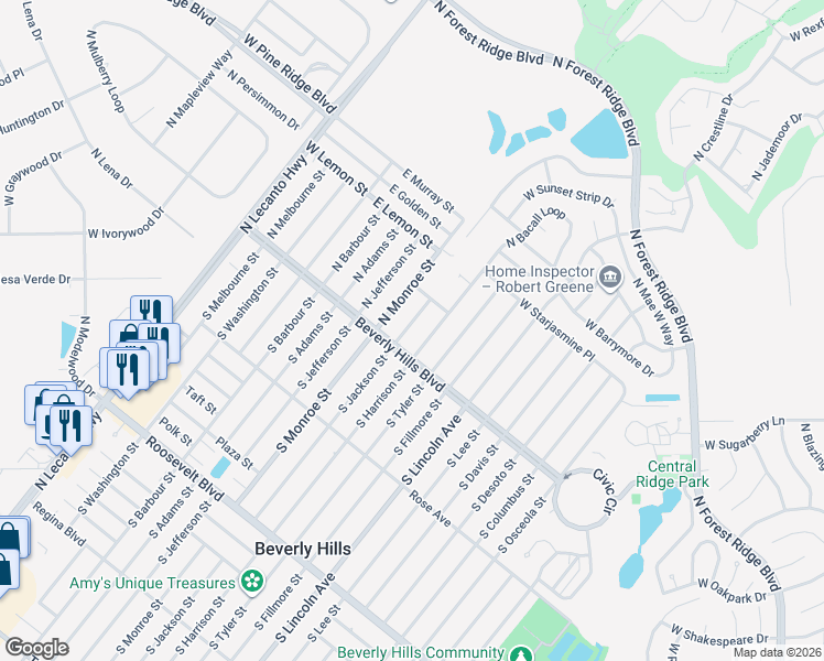 map of restaurants, bars, coffee shops, grocery stores, and more near 9 North Jackson Street in Beverly Hills
