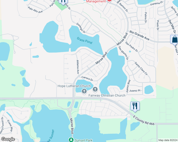 map of restaurants, bars, coffee shops, grocery stores, and more near 1703 Francisco Street in The Villages